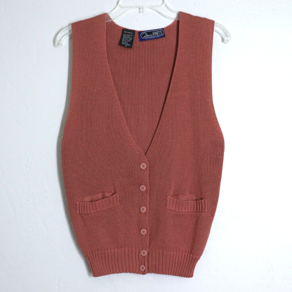 Vtg 20 ANS Mariea Kim Vest Womens S Rust College Grad Professor Pockets Vneck